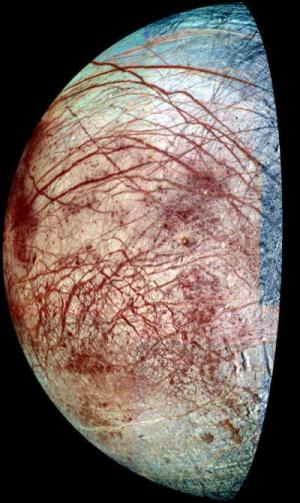 The icy surface of the moon Europa